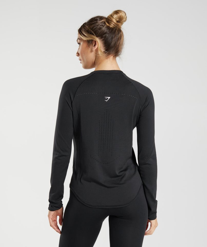 Women's Gymshark Sweat Seamless Long Sleeve Top T-Shirts Black | CA 15A8D3